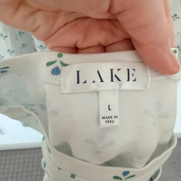 Lake | Pima Crew Wide Leg Pajama Set in Serene Blue Multi Blossom Large - Picture 8 of 10